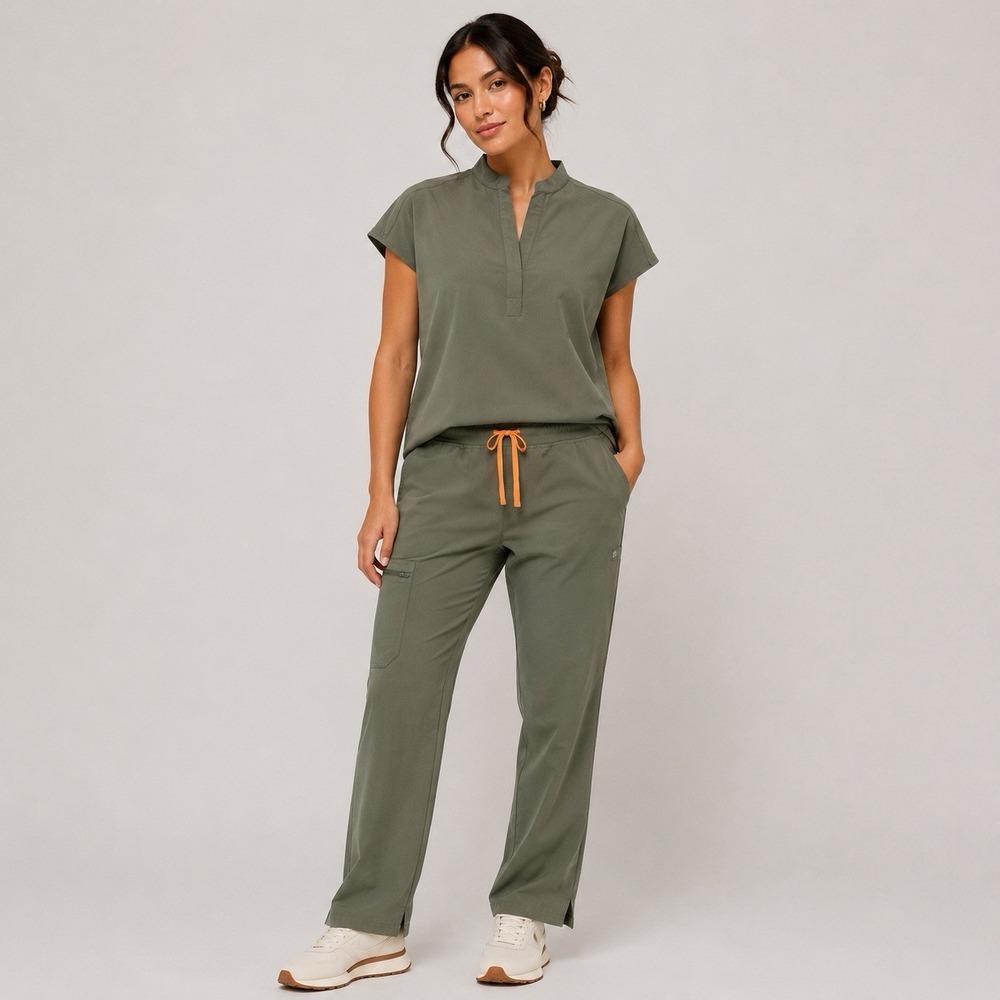 Figs Yola Women's XXL Tall Olive Green Scrub Pants High Waisted 11 Pocket